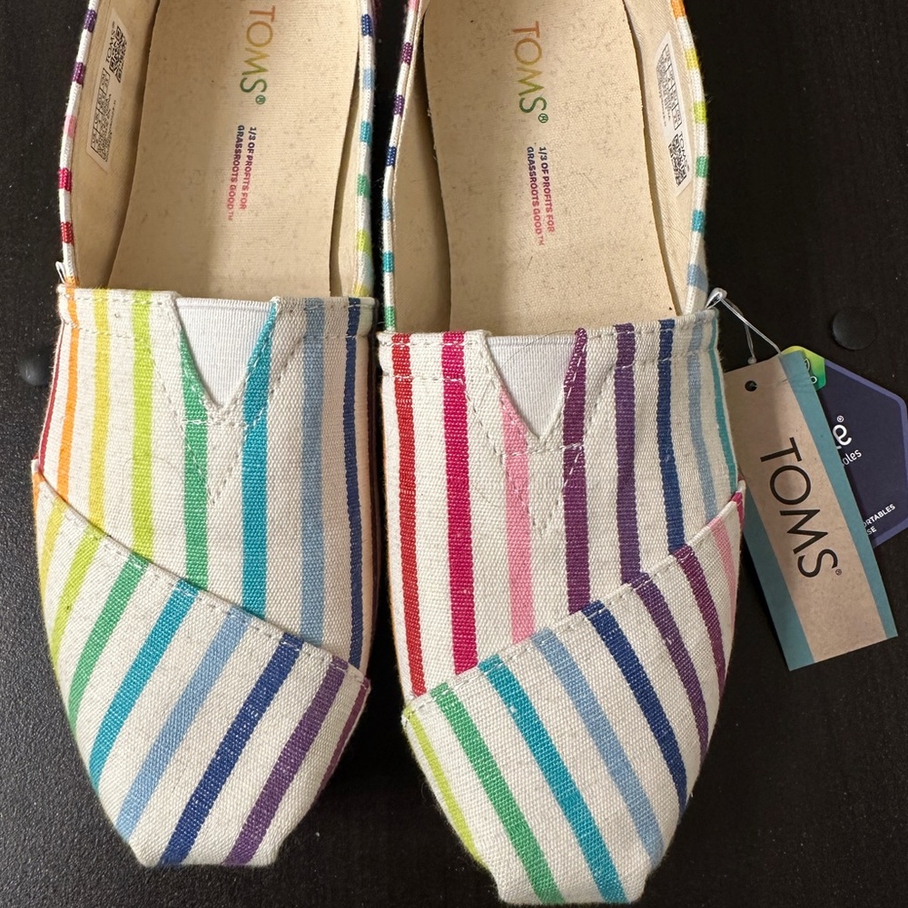 TOMS Rainbow Striped Canvas Slip-Ons